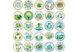 Qpout 168Pcs Happy Earth Day Sticker Green Eco Friendly Educational Stickers Round Environmental Protection Stickers Save The Earth Stickers School Publicity and Education Activities