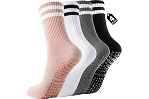 4 Pack Pilates Socks Women Non Slip, Grippy Yoga Grip Socks for Barre, Ballet, Dance, Barefoot Workout, Reformer