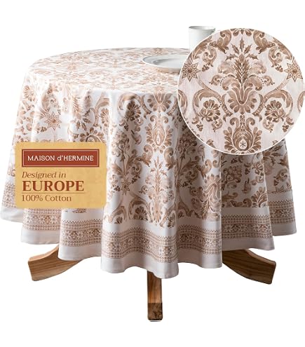 ATOSII 90" Round Cotton Tablecloth - Jade Block Print Floral, Boho Style - View #2