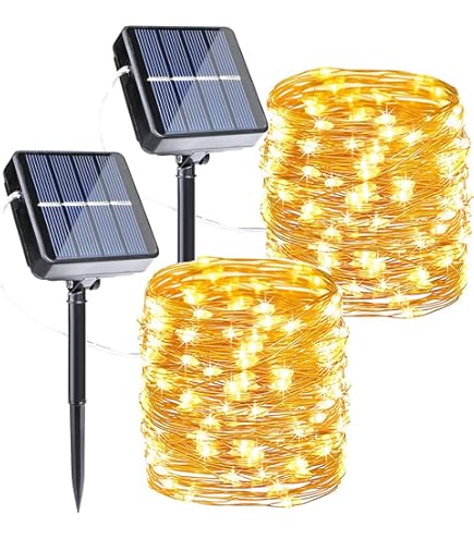 POTIVE 200 Luces LED Solares Impermeables Para Exteriores, Cuerda De Luces Solares De 66 Pies, Color Azul Con 8 Modos, Cuerda De Luces Azules Para Exteriores Para Decoración De Valla De