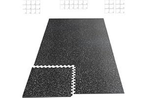 HAPBEAR 0.56'' Thick 12 Pcs 48 Sq Ft Exercise Equipment Mats - High-Density Rubber Top EVA Foam Interlocking Mats, 24x24in Tiles, Heavy-Duty Treadmill Mat for Hardwood Floors, Home Gym Mat