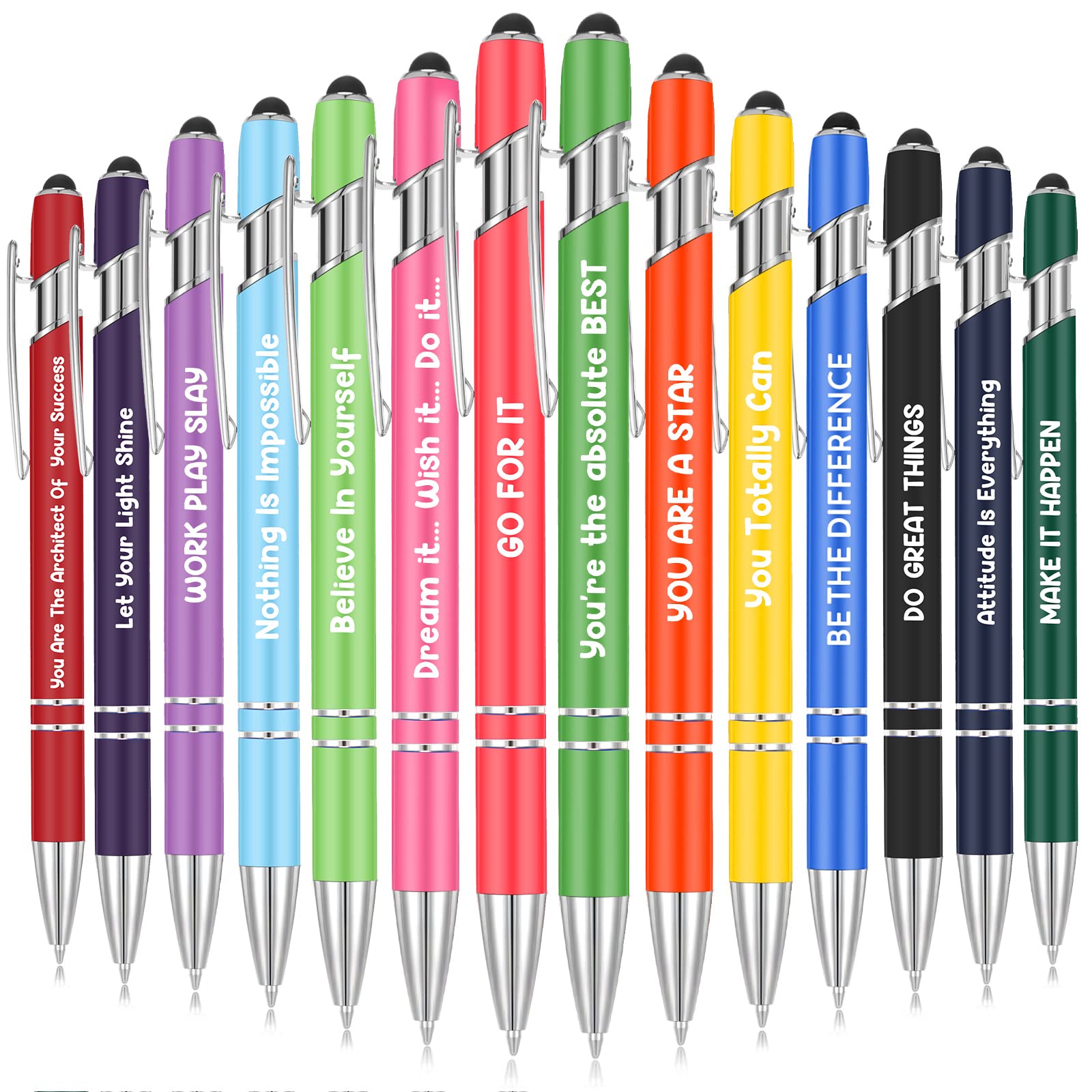 Sepamoon 14 Pcs Inspirational Pens Bulk Motivational Quotes Stylus Pens for Touch Screens Funny Inspirational Gift for Women Men Teacher Coworkers School Office Supplies, Black Ink, Multicolor