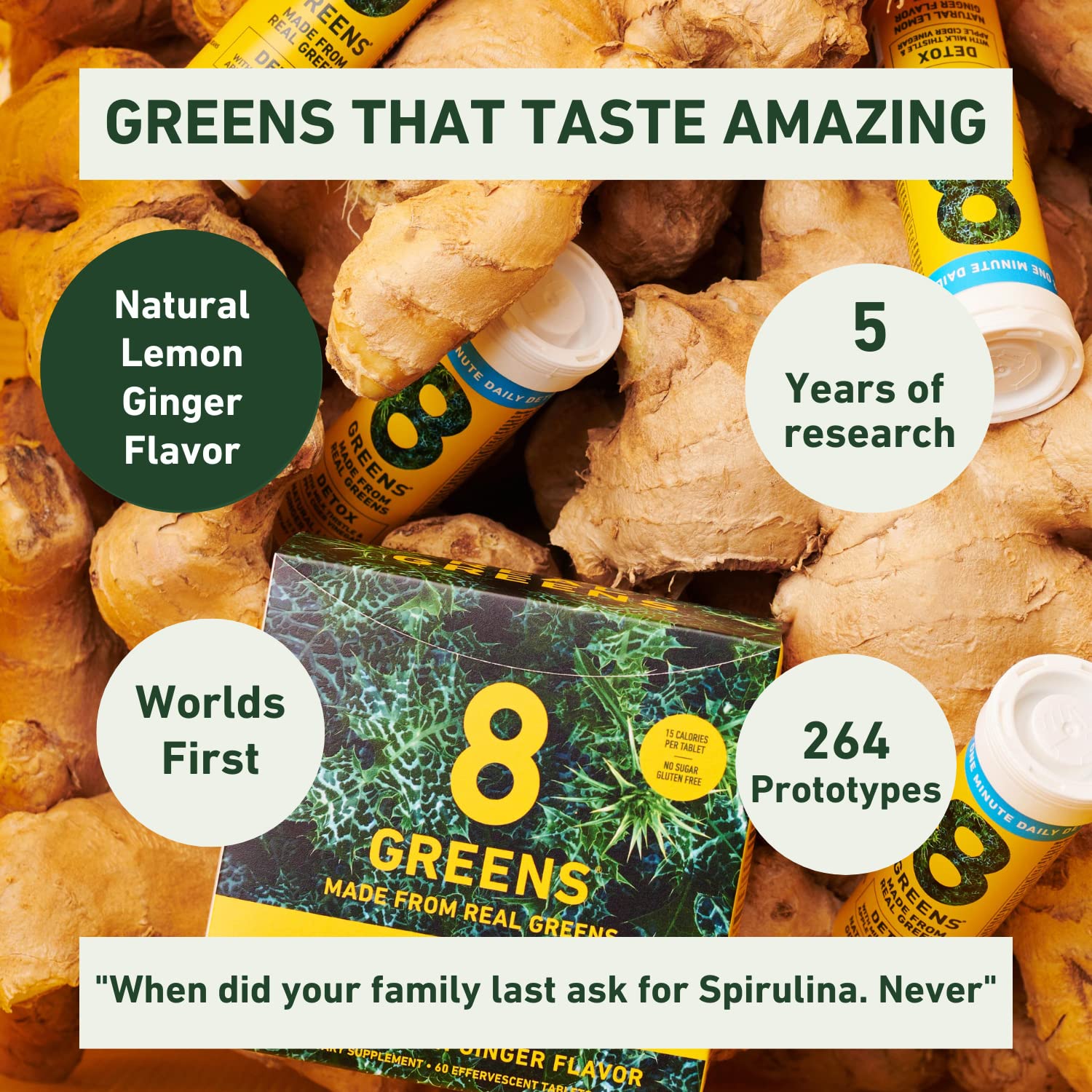 8Greens Detox Fizzy Tablets - Packed with 8 Powerful Super Greens, Greens Powder (1 Tube/10 Tablets)