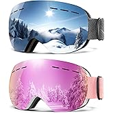 QALLY 2Pack Ski Goggles for Men Women Snow Goggles Anti fog Snowboard Goggles with 100% UV Protection