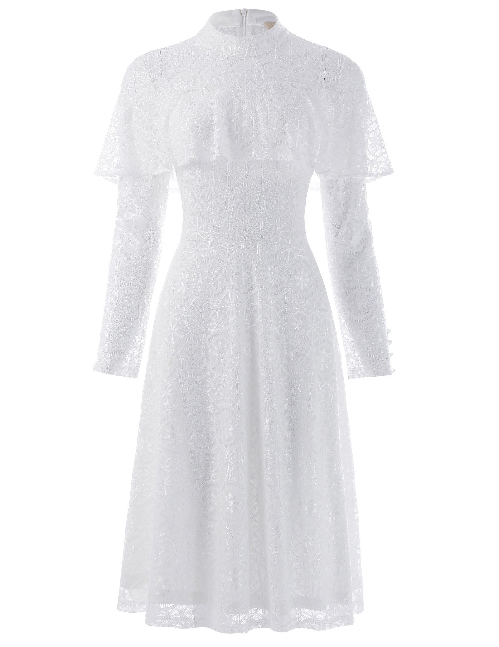 Womens Retro Vintage Long Sleeve ALine Pleated Lace Wedding Cocktail