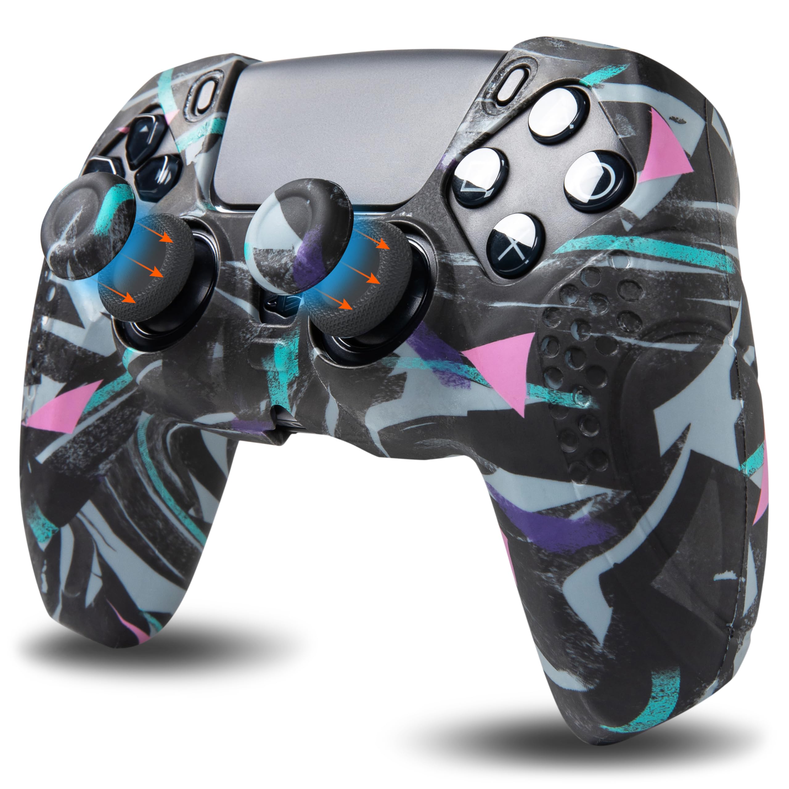 WC GripZ - Anti-Slip Silicone Controller Skin for PlayStation 5 by Wicked Cushions | Extra Grippy Protective Cover with Stylish Designs | Includes 2 Thumbstick Covers | 90's Black