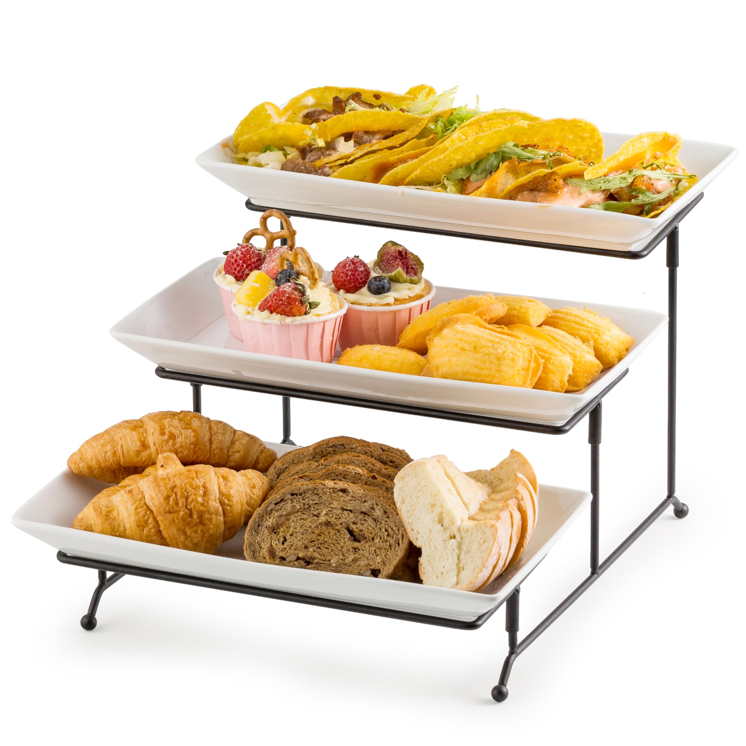 Photo 1 of Gomakren 3 Tier Serving Trays Stand Porcelain Serving Platters 12 Inch White Serving Plates Dinner Platters for Appetizer Snack Fruit Cup Cake Tray Display Halloween Serving Dishes for Entertaining
