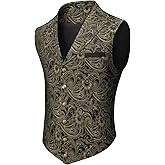 COOFANDY Mens Suit Vest Paisley Floral Victorian Vests Gothic Steampunk Formal Waistcoat Tuxedo Vests with Notched Lapels