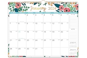 PLANRAGE 2024 Calendar - 12 Monthly Wall Calendar 2024, January 2024 - December 2024, 14.6" x 11.5", Twin-Wire Binding + Hanging Hook + Thick Paper + Ruled Blocks with Julian Dates - Floral