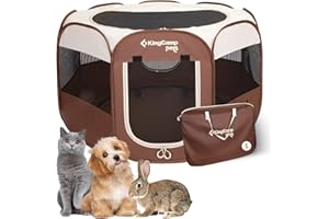 KingCamp Dog Playpen, Portable Foldable Cat Kitten Puppy Tent Crates 29"/36"/50" Pop Up Pet Playpen with Zippered Bottom & Cover for Indoor Outdoor Use (Small, Khaki)