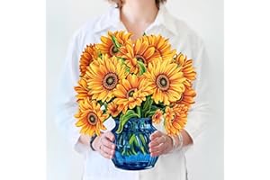 Freshcut Paper Pop Up Cards, Sunflowers, 12 Inch Life Sized Forever Flower Bouquet 3D Popup Greeting Card, Birthday Cards, Get Well Gifts, Blank Notecard & Envelope