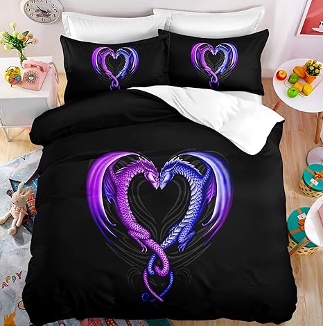 Amazon Com Faitove Black Purple Dragon Bedding Duvet Cover Set Full 1 Duvet Cover Two Pillow Shames Zipper Closure Soft Bedding Bag Comforter Cover 80 X90 Microfiber Home Kitchen