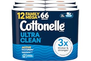 Cottonelle Ultra Clean Toilet Paper with Active CleaningRipples Texture, Strong Bath Tissue, 12 Family Mega Rolls = 66 Regular Rolls