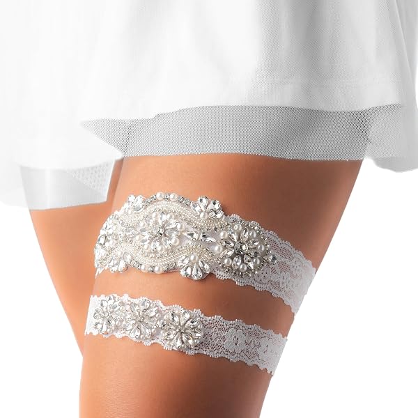 Bridal Garter, Wedding Garter And Toss Garter -Crystal Rhinestone WHITE Garter Set Style G2015