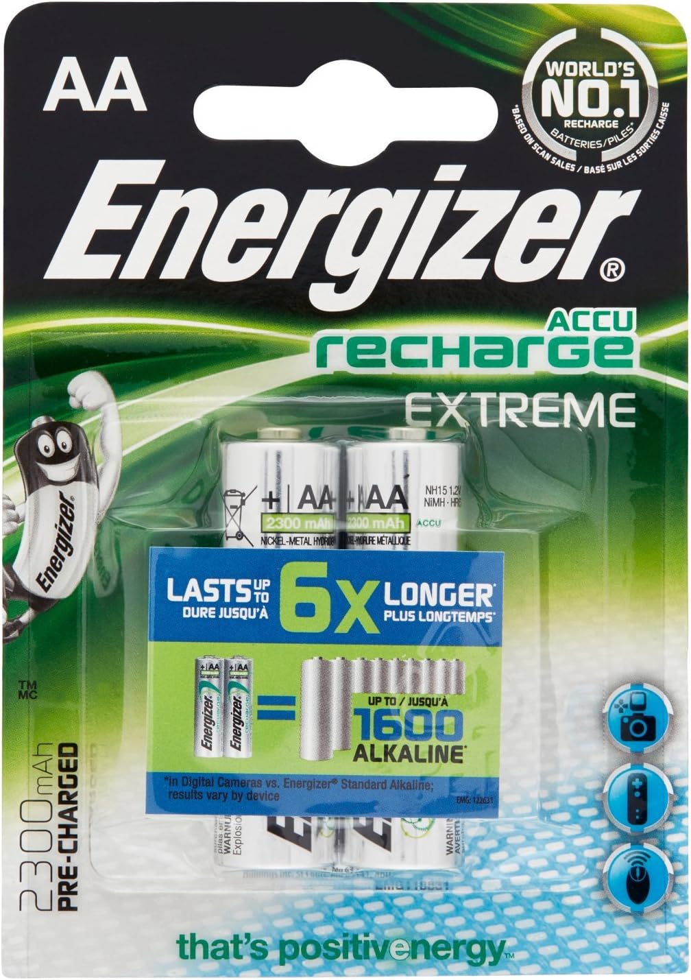 Energizer Rechargeable Extreme AA 2300mAh Batteries - Pack of 2