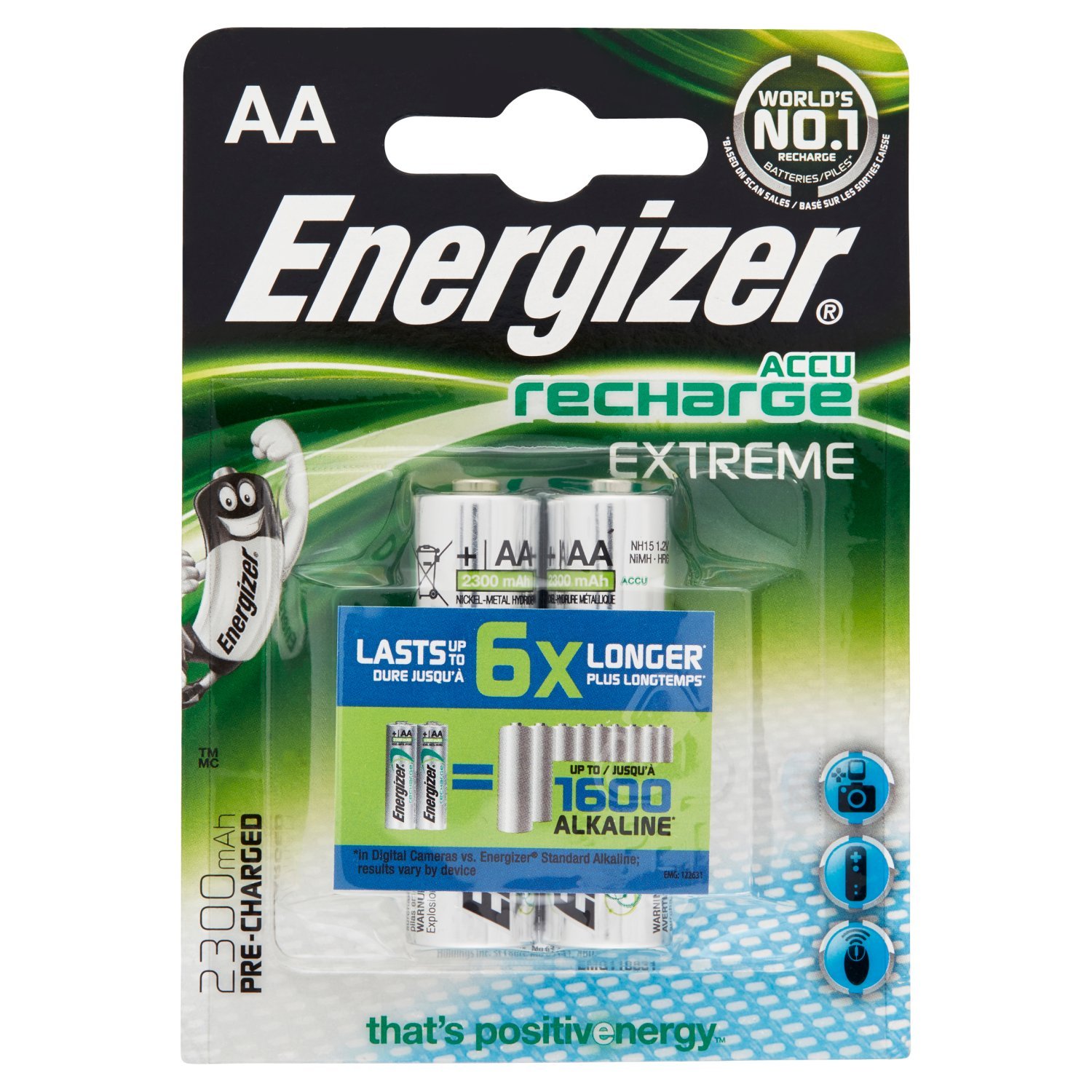 Energizer Rechargeable Extreme AA 2300mAh Batteries - Pack of 2