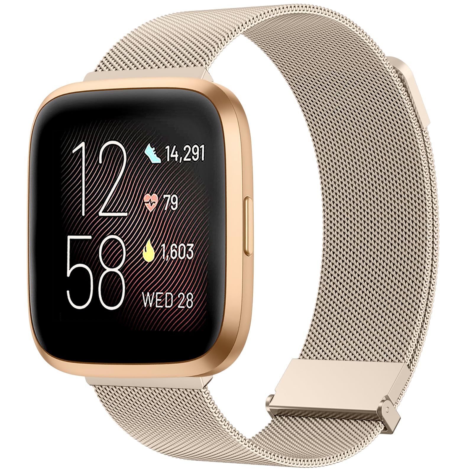Tobfit Strap for Fitbit Versa & Versa 2 - Breathable Stainless Steel Mesh Loop Adjustable Replacement Strap for Women & Men (Champagne)
