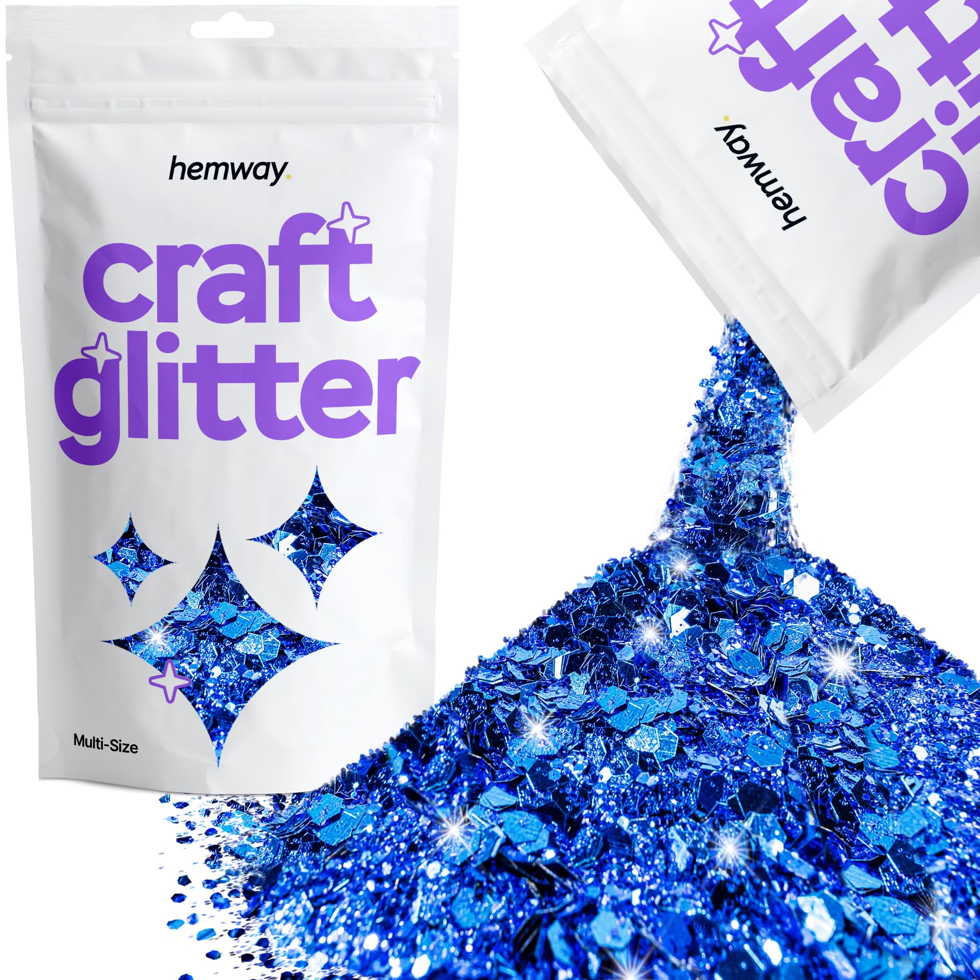 Hemway Craft Glitter Sapphire Blue 100g Multi Size Glitter for Crafts, Resin, Cosmetic, Nail, Face, Body, Festival, Tumblers, Art, Candle, Crafting