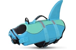 Queenmore Shark Dog Life Jacket, Dog Life Vests for Boating, High Buoyant Pet Life Vest for Swimming, Adjustable Easy On Pet Life Jackets for Small, Medium, Large Dogs (Pool Blue,M)