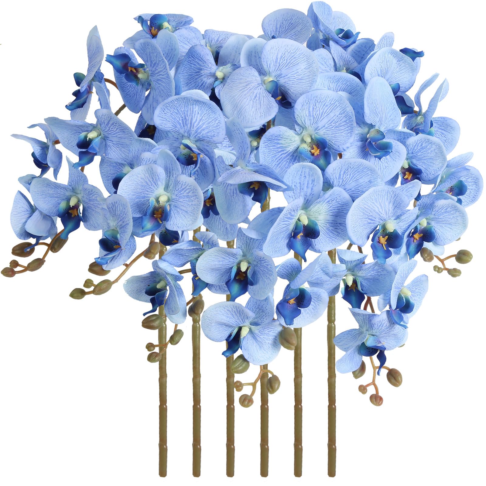 Photo 1 of ICBOX 38 Inch 6 PCS Faux Orchid Fake Orchid Velvet Artificial Orchids Blue Orchid Artificial Flowers Long Stem Artificial Flowers for Tall Vase for Home Wedding Decoration(Blue)