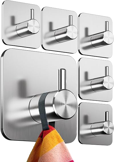 4smile Self Adhesive Hooks Set of 6 Stainless Steel Heavy Duty 10 kg