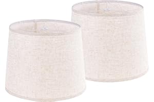GO&SO Set of 2 Beige Drum Lamp Shades -11" Top x 13" Bottom x 10" High (Spider) -Oatmeal Linen Texture Lampshades for Table Lamps & Bedside Lamps -Farmhouse Style Replacement Lamp Shade -Easy Assembly