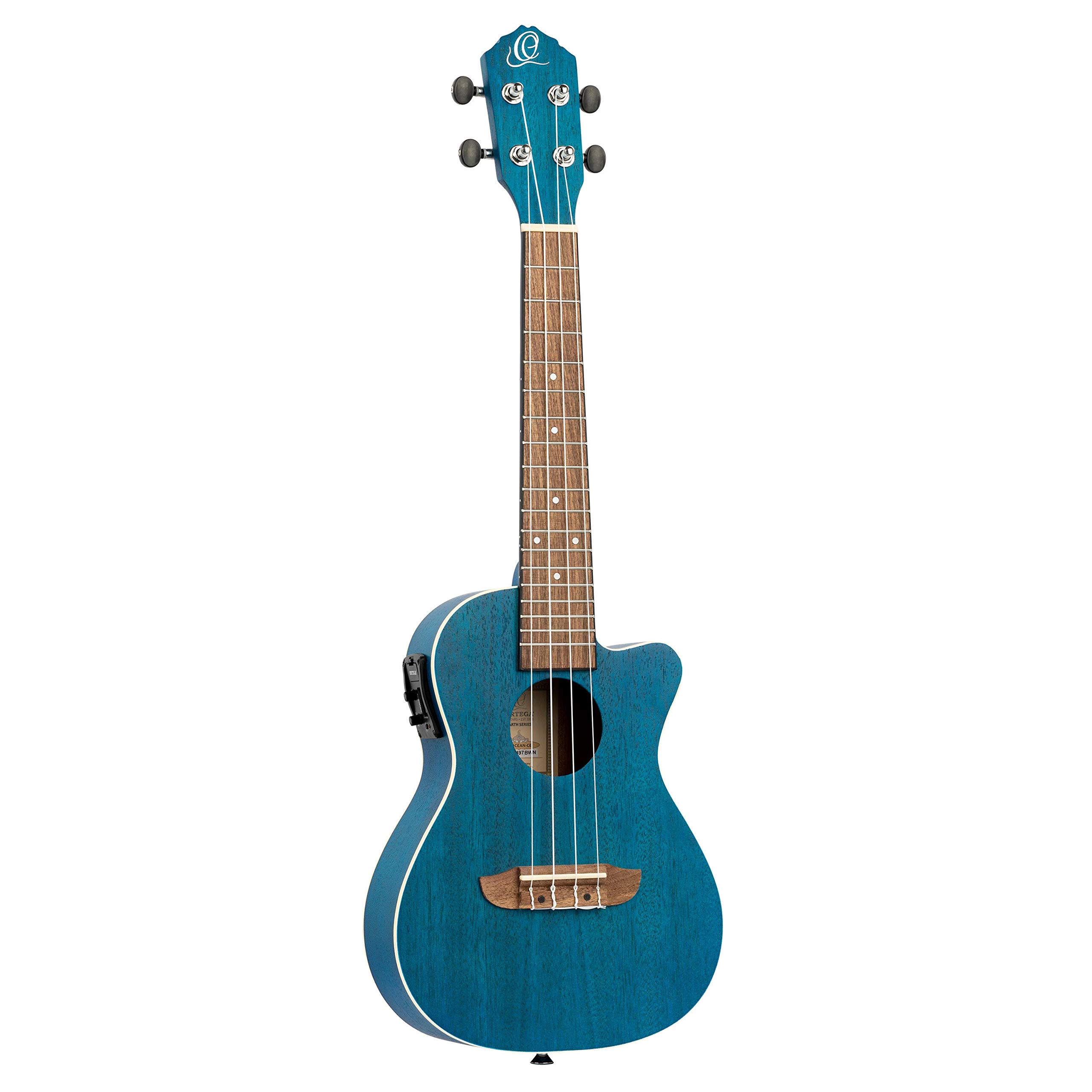 Ortega Guitars Concert Ukulele Electro-Acoustic – Earth Series – with Cutaway – Okoume, Dark Blue (RUOCEAN-CE)