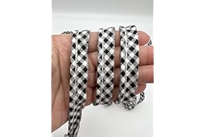 PEPPERLONELY 5 Yards 12mm (1/2 Inch) Cotton Bias Piping Type, Bias Type with Cord, Piping Trim with Cord, Lip Cord Trim for Sewing Clothing Upholstery Trimming - Checkered