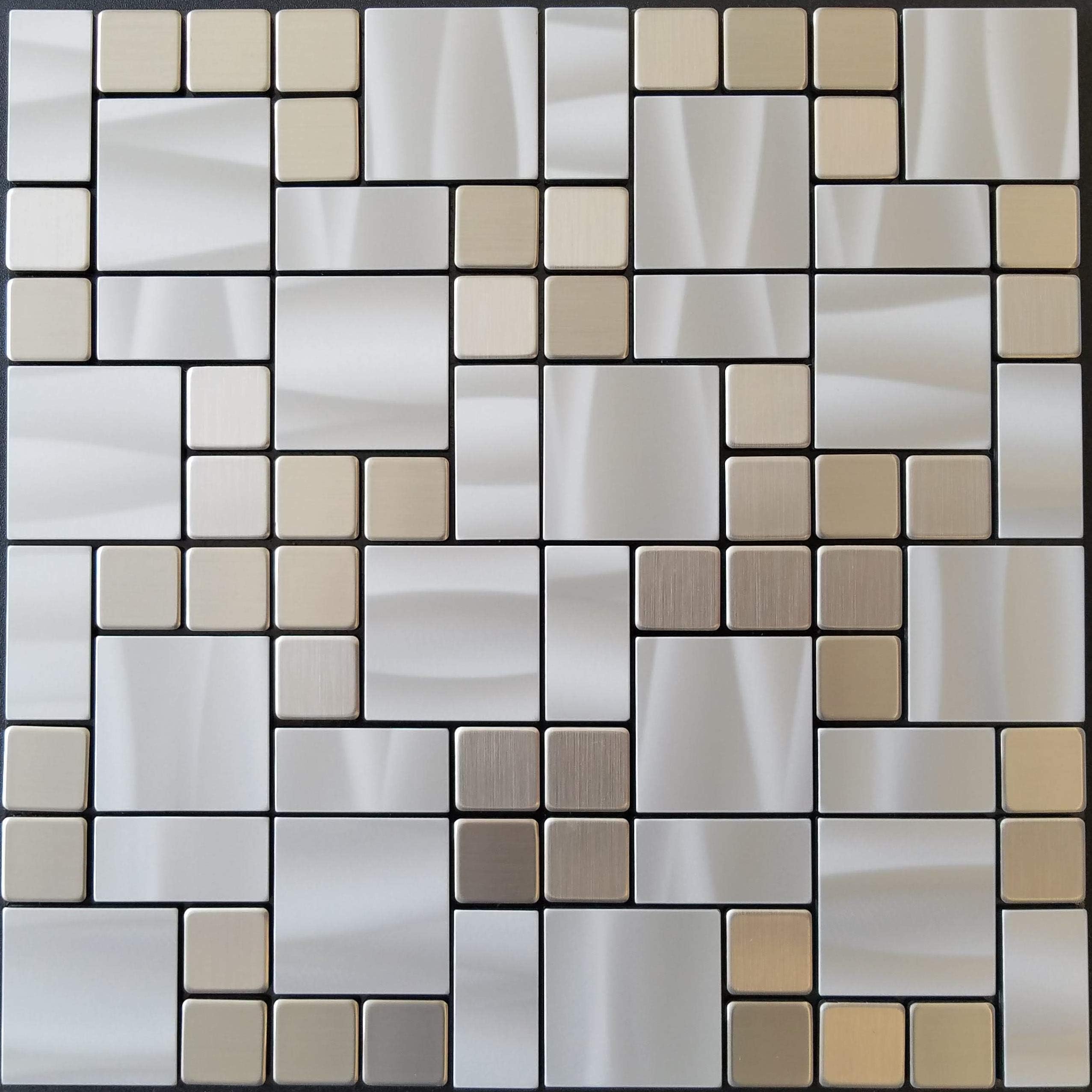 FLEXIPIXTILE, Modern Aluminum Mosaic Tile, Peel & Stick, Backsplash, Accent Wall, Silver Pearl I