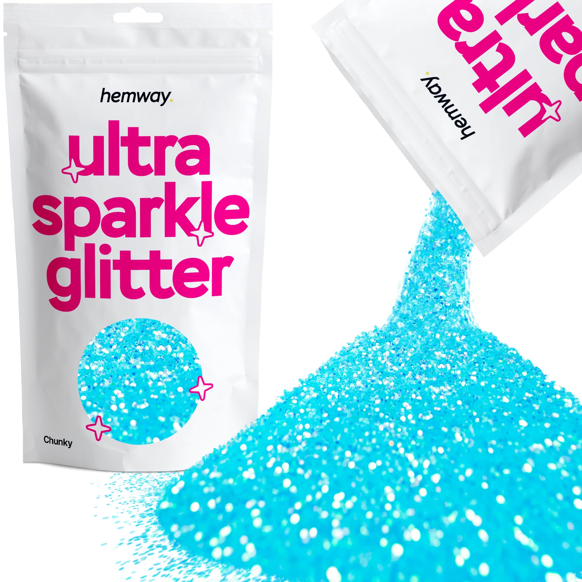Hemway Ultra Sparkle Glitter Baby Blue Iridescent 100g Chunky | Glitter for Arts & Craft, Makeup, Nail Art, Crafting, Card Making, Sparkle Decoration