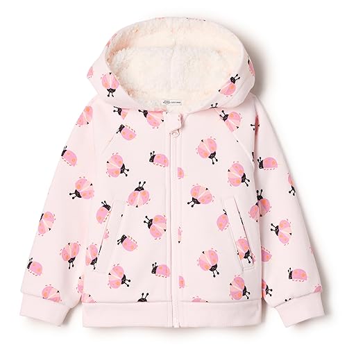 Amazon Essentials x Sofia Grainge Unisex Babies' Zip Hoodie Sweatshirt, Pale Pink Ladybugs, 0-3 Months
