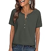 PRETTYGARDEN Waffle Knit Tops for Women Short Sleeve Henley Shirts 2026 Summer Blouses Dressy Casual Spring Fashion Clothes