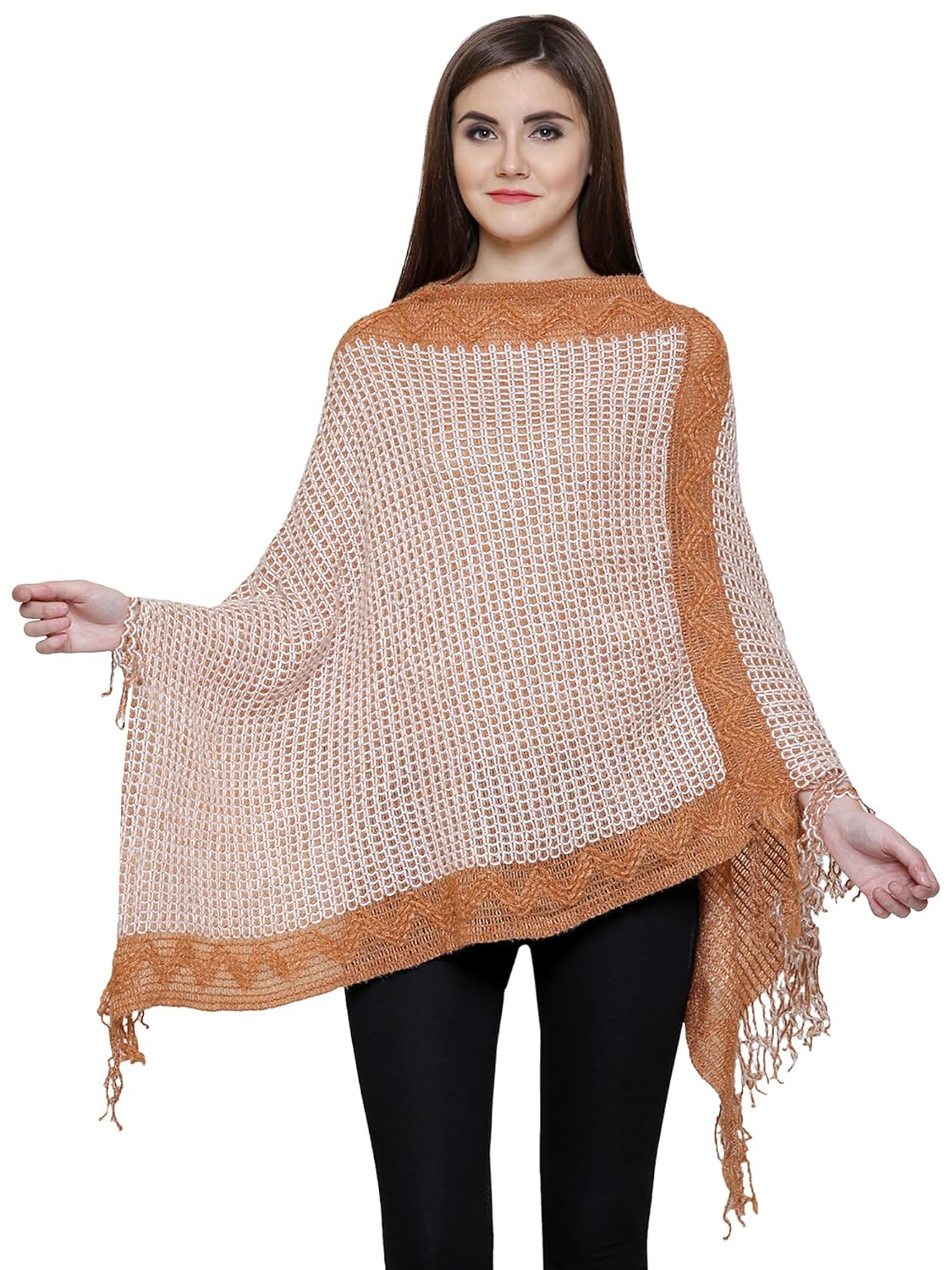 matelco women's woolen long knitted poncho (free size)