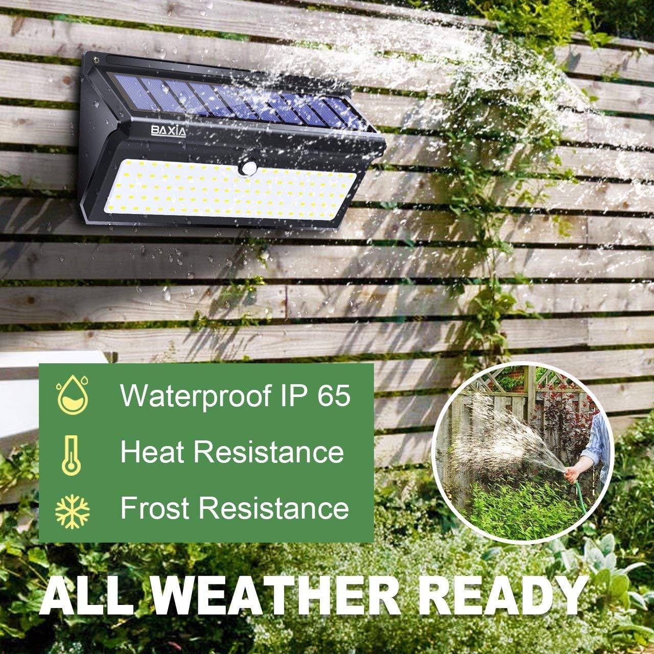 BAXIA TECHNOLOGY Solar Lights Outdoor, 100 LED Solar Motion Sensor Lights with Wide Angle, Upgraded Waterproof Super Bright Security Solar Wall Lights for Garden, Fence, Front Door, Yard, [2 Pack] - - 