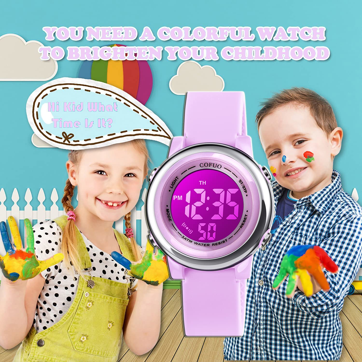 cofuo Kids Digital Sport Waterproof Watch for Girls Boys, Kid Sports Outdoor LED Electrical Watches with Luminous Alarm Stopwatch Child Wristwatch