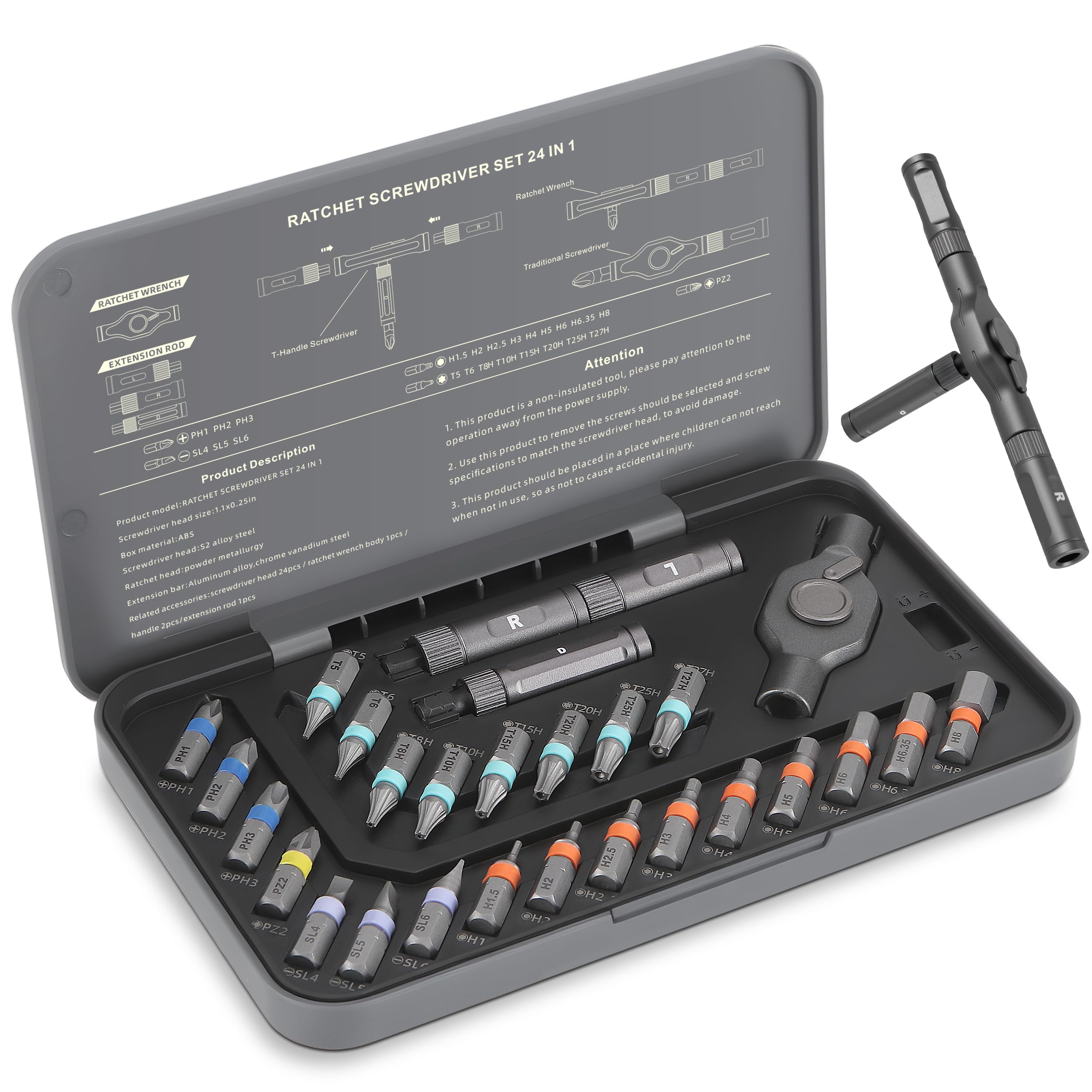 Photo 1 of 24 in 1 Magnetic Ratchet Screwdriver Set with Precision Bits – Ideal for Home Repairs, DIY Projects, and Electronics – Ergonomic Rotatable Ratchet Handle and Storage Case –Perfect Holiday Gift
