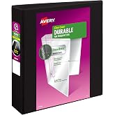 Avery Durable View 3 Ring Binder, 2" Slant Rings, 1 Black Binder | For Daily School, Home and Office Use, DuraHinge Tear-Resistant Spine, DuraEdge Split-Resistant Edges, Nonstick Pockets