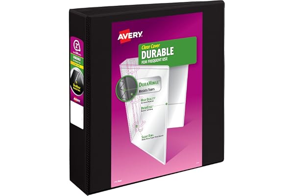 Avery Durable View Binder, 2" Slant Rings, 500-Sheet Capacity, DuraHinge, Black (17031)