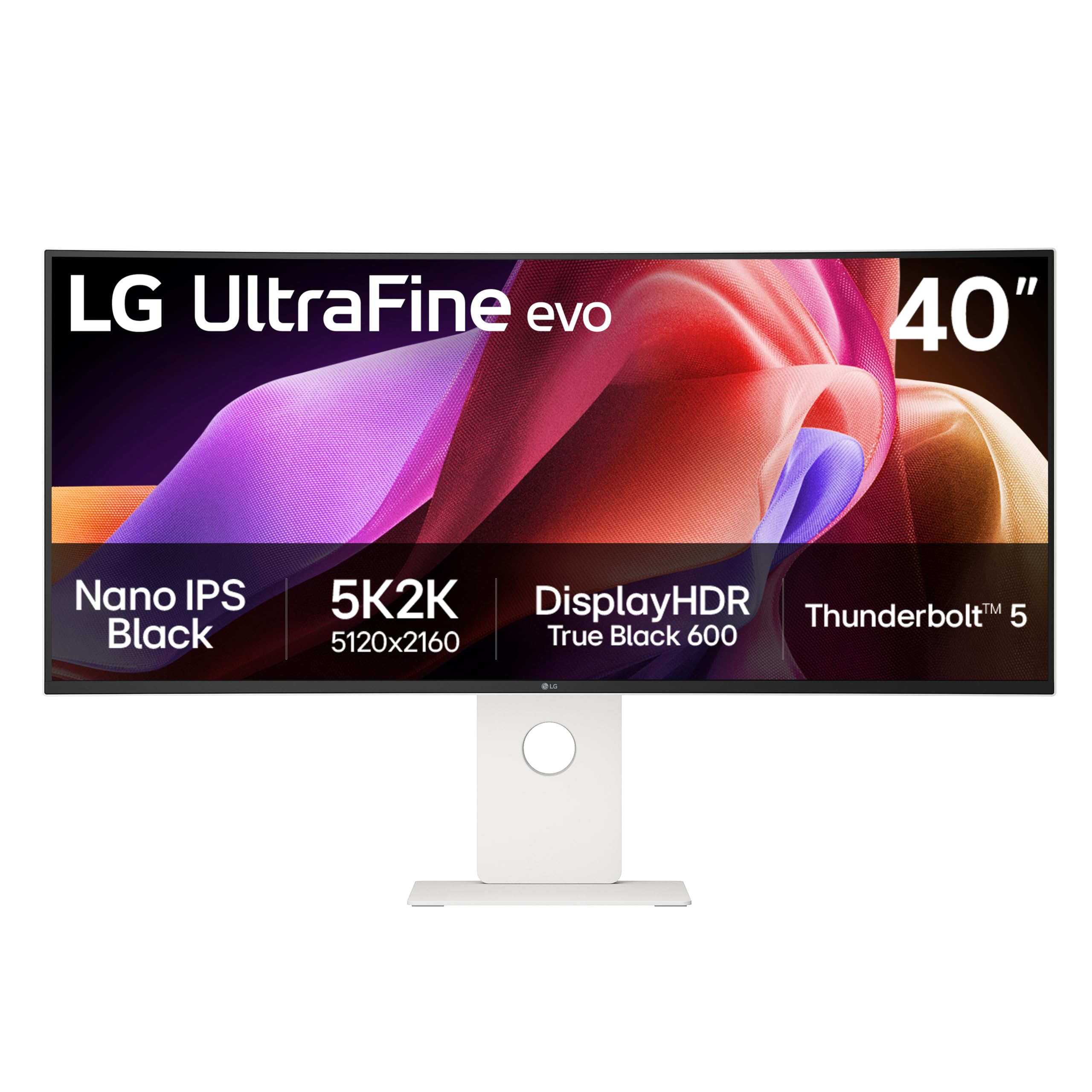 Photo 1 of LG 40U990A-W 40-inch Ultrafine evo 5K2K WUHD (5120 x 2160) Nano IPS Curved Monitor, Thunderbolt 5, DisplayHDR 600, Built-in Speaker, 120Hz, HDMI 2.1, DP 2.1, USB C, Tilt/Height/Swivel Stand, White