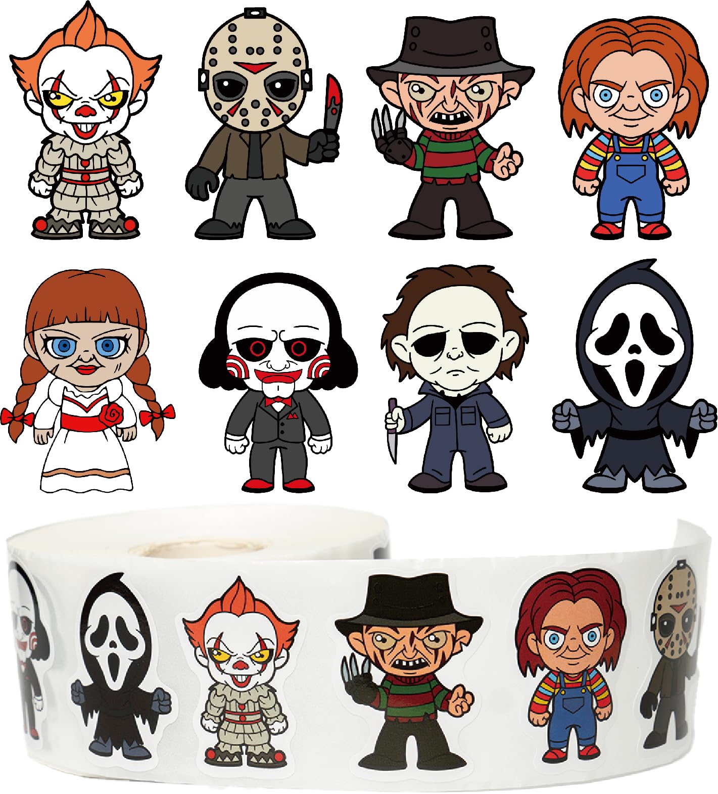 Photo 1 of 1000Pcs Halloween Stickers 1.5 Inch Halloween Horror Movie Character Roll Decal Stickers Adhesive Stickers for Halloween Party Favor Decor