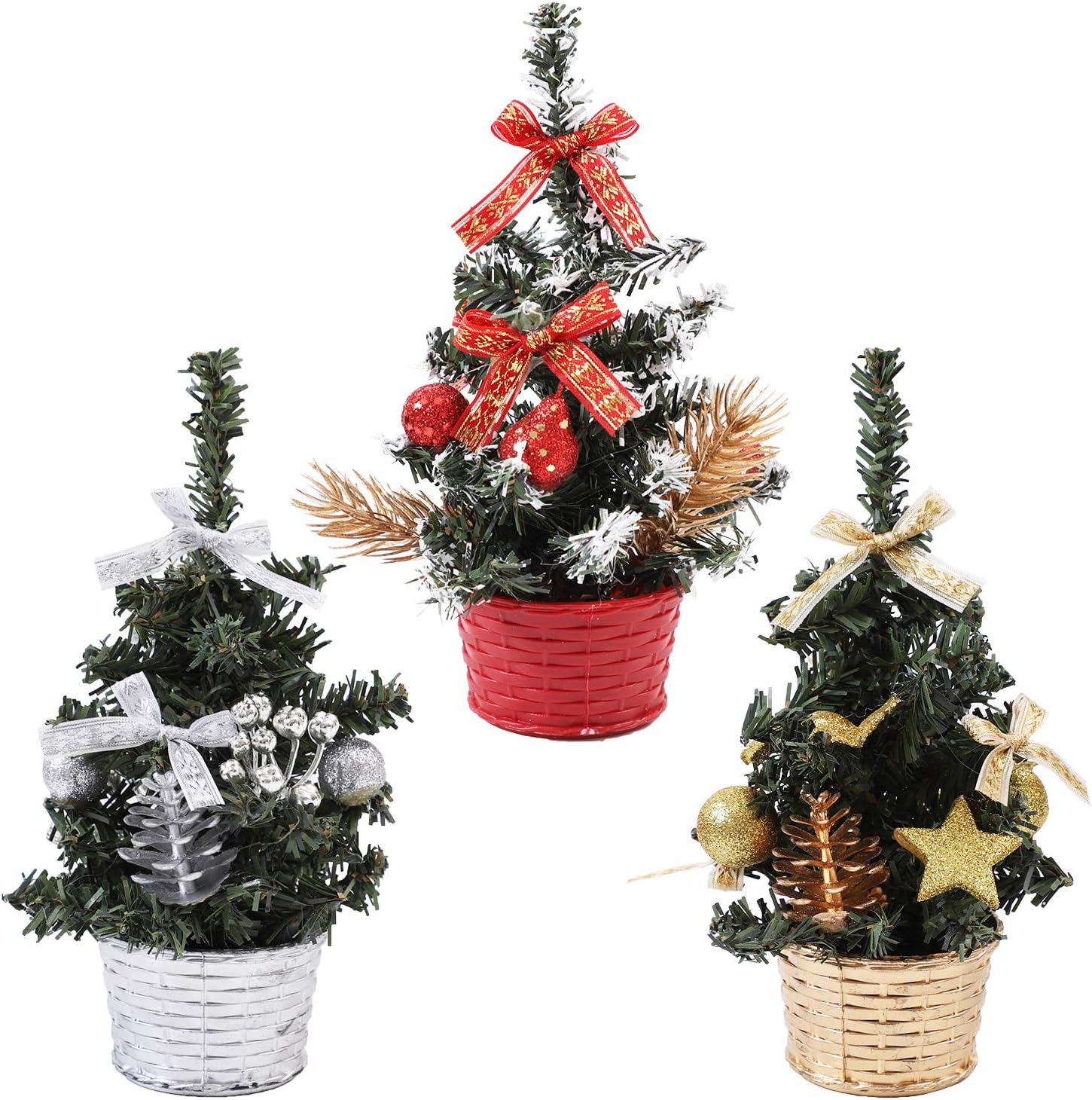 URATOT 3 Pack Small Christmas Desk Tree Mini Christmas Tree With Base