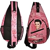 Mid-South Products Elvis Presley Sling Bag - Pink with Guitars and Mansion