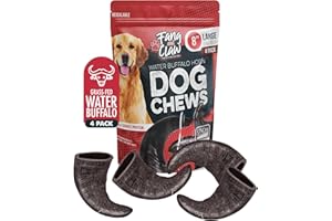FANG AND CLAW Water Buffalo Horn Dog Chew 4 Pack - Large 8" - All Natural Free Range Grass Fed Single Source Protein - No Chemicals, Additives, Hormones - Long Lasting, Good for Aggressive Chewers – by Fang & Claw