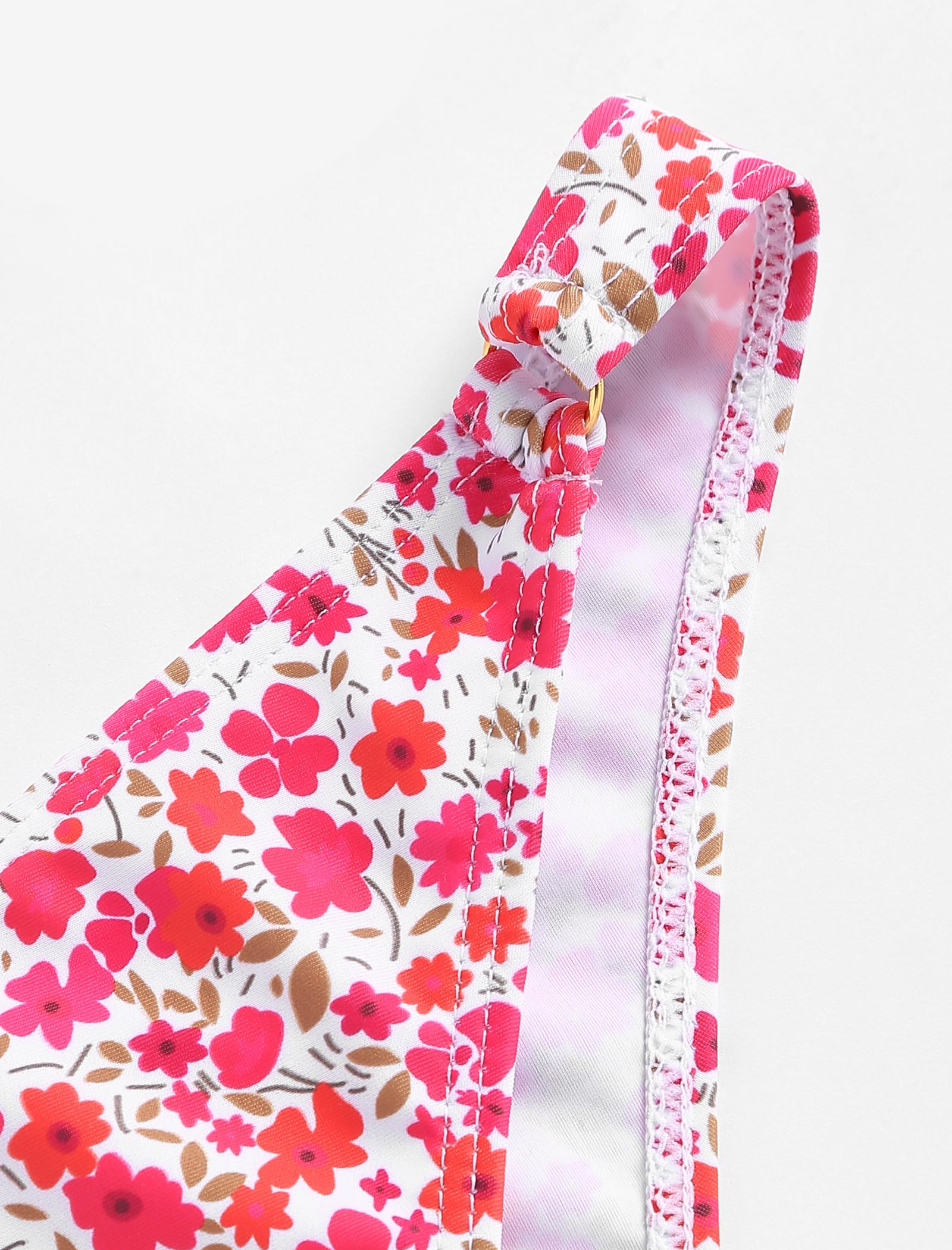 ZAFUL Women's 2 Piece Floral Print Swimsuit Triangle String High Cut Bikini Sets Bathing Suit (1-Red Multicolor,S) - Image 6