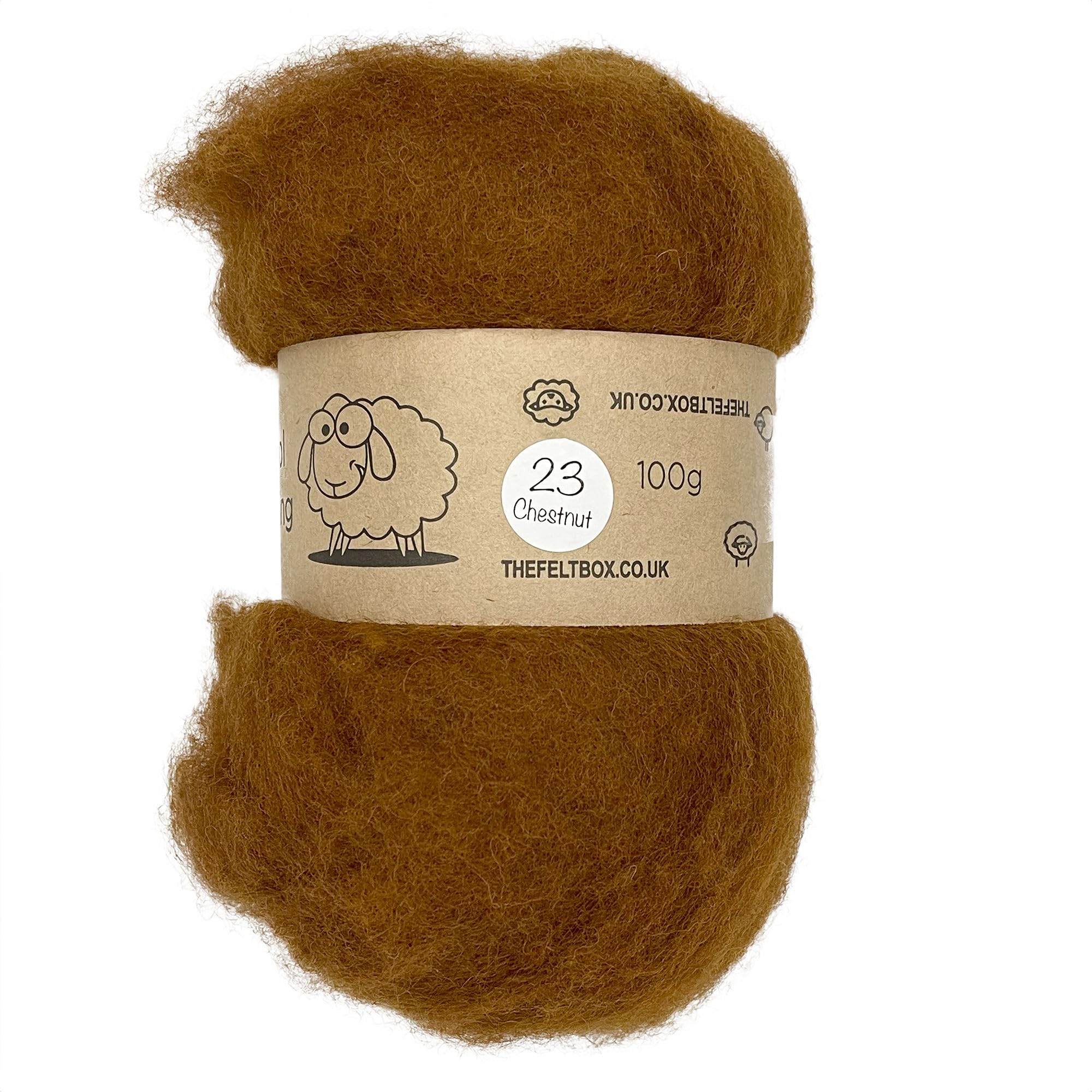 The Felt Box Needle Felting Wool Brown Carded Batts : Short Coarser Mixed Together Fibres, Use as Core or Finish Wool 100 g | 3.5 oz- Chestnut #23