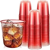 Ziliny 50pcs Disposable Stemless Glasses 12oz Crystal Plastic Wine Glasses Clear Classic Pet Cup for Meeting Weddings Birthdays Cocktail Christmas Party Supplies (Red)