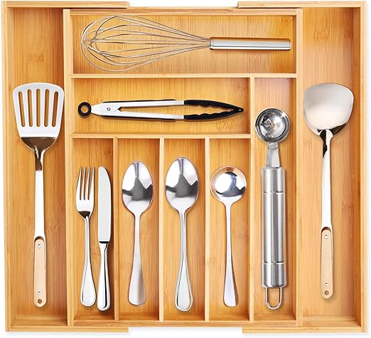 Amazon Com Vsadey Kitchen Drawer Organizer Bamboo Expandable