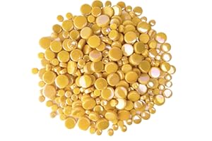 Samjobroad 300g/150 Pieces Round Mosaic Tiles for Crafts Bulk, 4 Sizes (10mm, 15mm, 18mm, 20mm) Circle Mosaic Glass Pieces for DIY Art Projects, Yellow