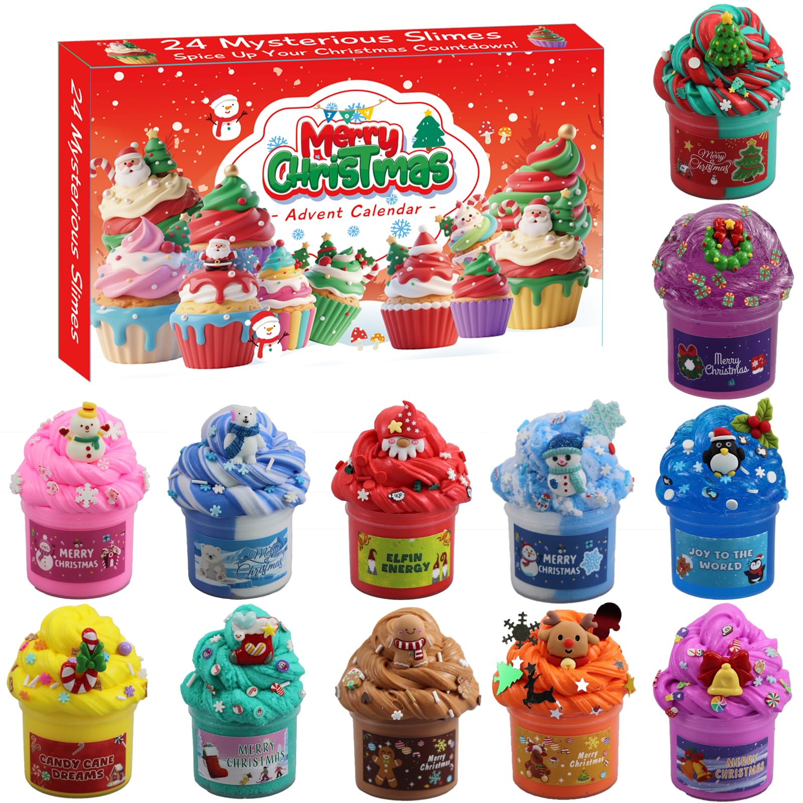 Slime Advent Calendar 2025, 24 Days Slime Christmas Toy Countdown Calendars with Different Texture Diy Slime Making Kit for Kids Birthday Xmas Boy Girl Teens Men Women