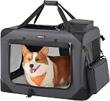 Feandrea Foldable Pet Carrier Bag Large Dog Travel Crate Grey PDC70GY